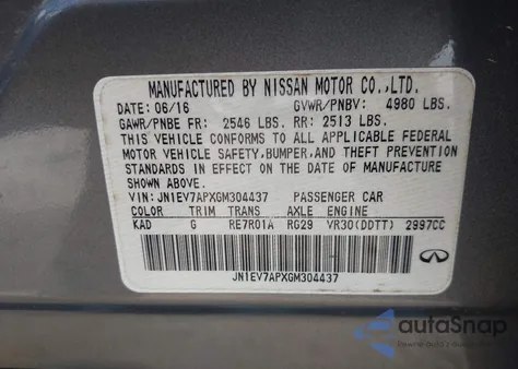 2016 Infiniti Q50 3.0T Premium from USA, damaged, VIN JN1EV7APXGM304437